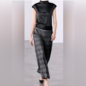 Zara ZW Collection satin sash checkered Trousers